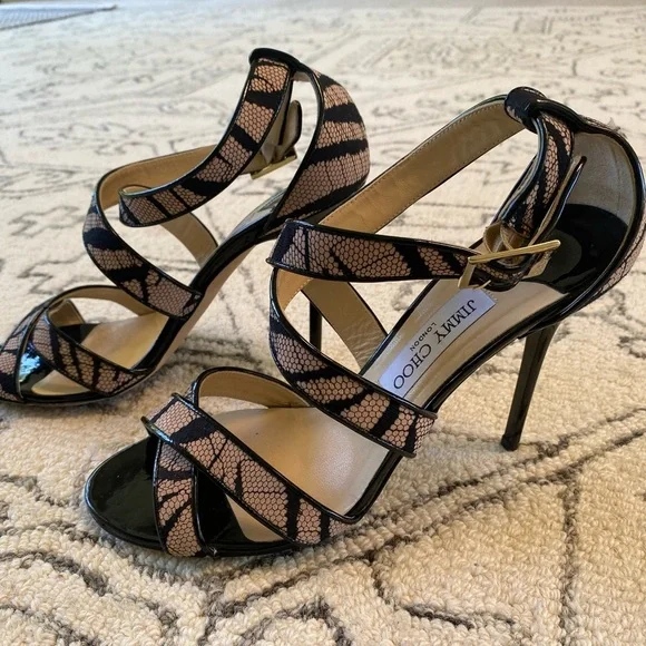Jimmy Choo Strappy Snakeskin Heels - Size 39.5 (US 9.5) - Picture 7 of 12